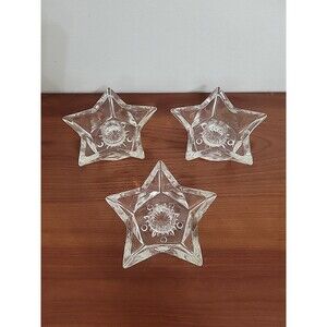 Vintage Hazel-Atlas Clear Glass Star-Shaped Candle Holders Set Of 3